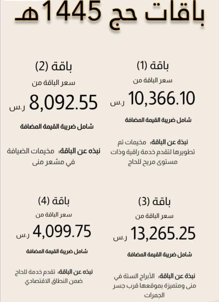 ما هى باقات الحج 1445-2024 للحجاج من الداخل والخارج وكيفية التسجيل فيها