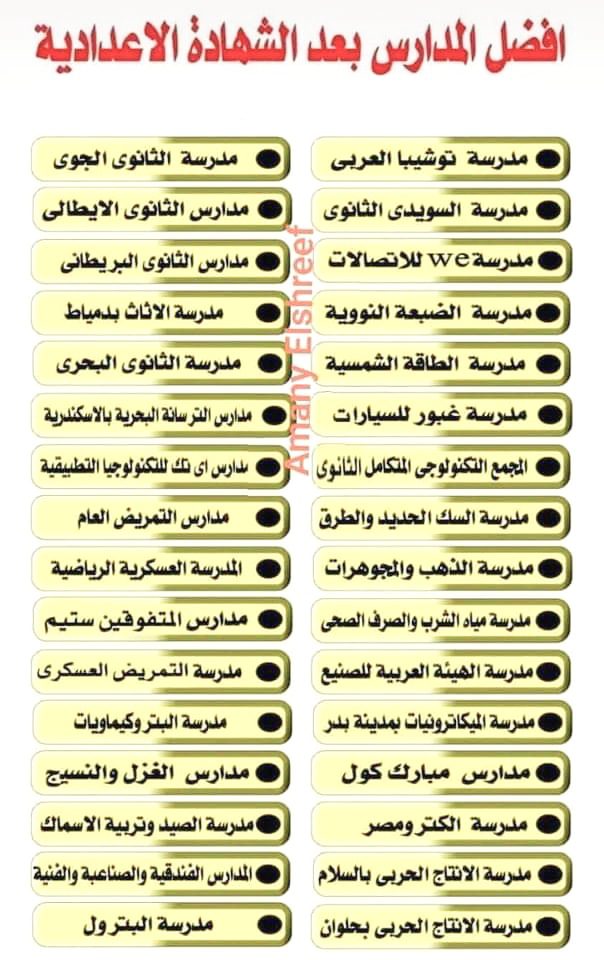 ما هى افضل مدارس بعد الاعدادية 2024/2025 التى تكون اقل مجموع من الثانوية العامة.. وما هى ومدارس المتفوقين
