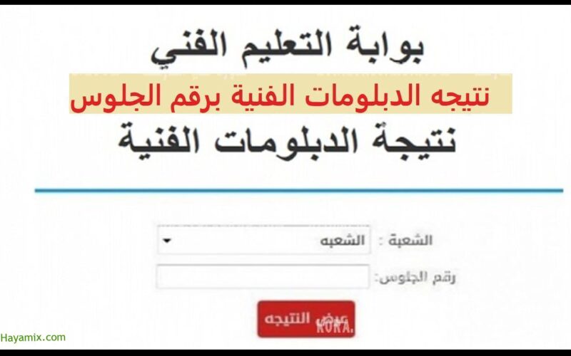 نتيجة الدبلومات الفنية 2024 برقم الجلوس وكيفية الحصول عليها عبر بوابة التعليم الفني