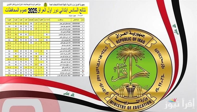 كشوفات PDF.. رابط الاستعلام عن نتائج السادس الابتدائي الترم الاول 2025 بالعراق “epedu.gov.iq” نتائجنا وزارة التربية العراقية