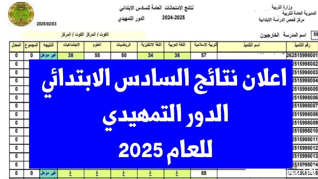 رابط مباشر.. نتائج السادس الابتدائي التمهيدي 2025 الفصل الدراسي الأول في العراق 
