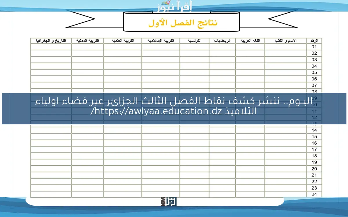 فضاء الاولياء.. الآن كشف نقاط الفصل الثالث الجزائر عبر https://awlyaa.education.dz/