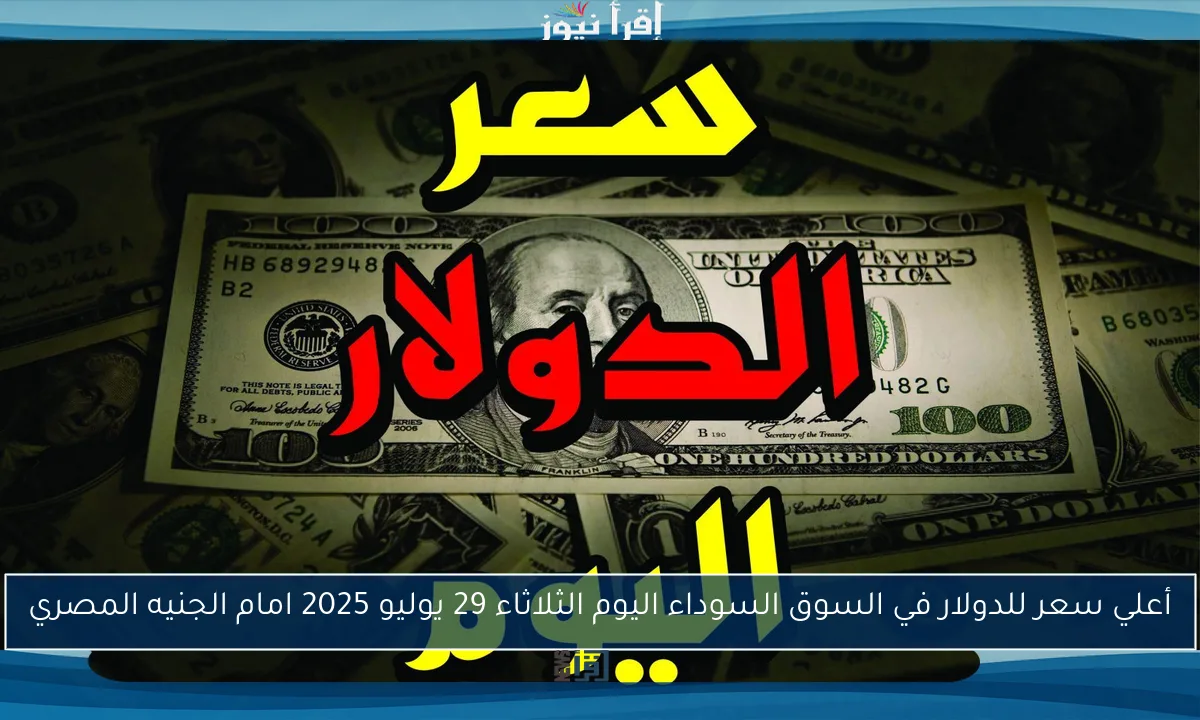 أعلي سعر للدولار في السوق السوداء اليوم الثلاثاء 29 يوليو 2025 وجميع البنوك مقابل الجنيه