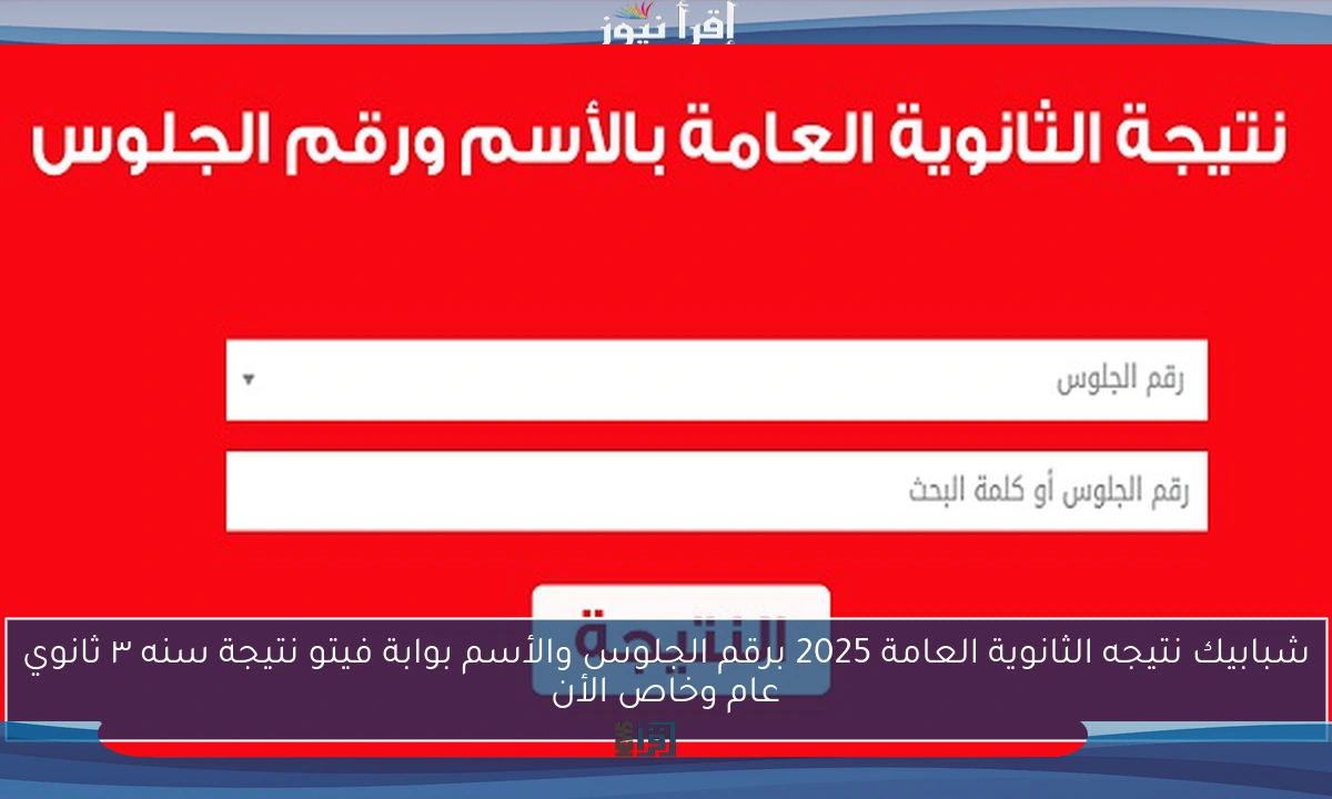الآن ظهرت than.nezakr.net شبابيك نتيجه الثانوية العامة 2025 برقم الجلوس والأسم بوابة فيتو نتيجة سنه ٣ ثانوي عام وخاص الأن
