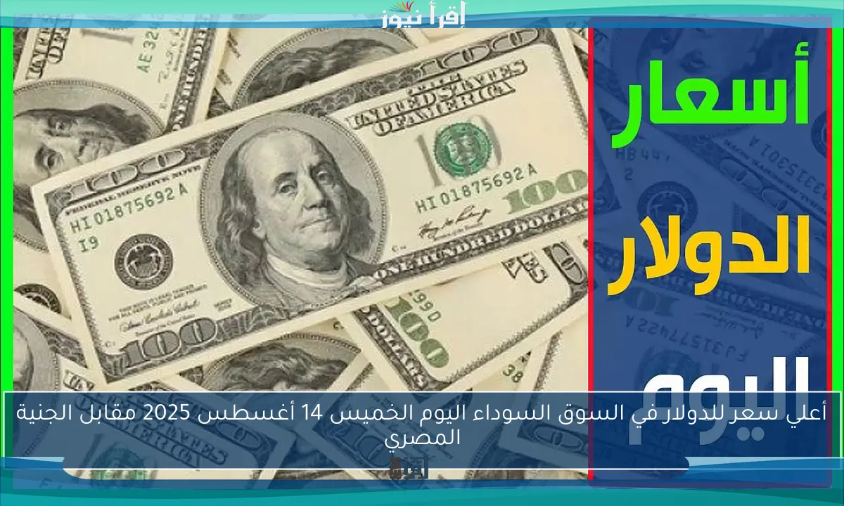 أعلي سعر للدولار في السوق السوداء اليوم الخميس 14 أغسطس 2025 مقابل الجنية المصري