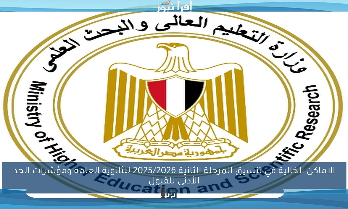 الاماكن الخالية في تنسيق المرحلة الثانية 2025/2026 للثانوية العامة ومؤشرات الحد الأدنى للقبول