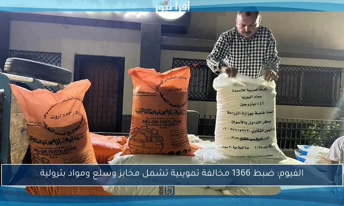 الفيوم: ضبط 1366 مخالفة تموينية تشمل مخابز وسلع ومواد بترولية
