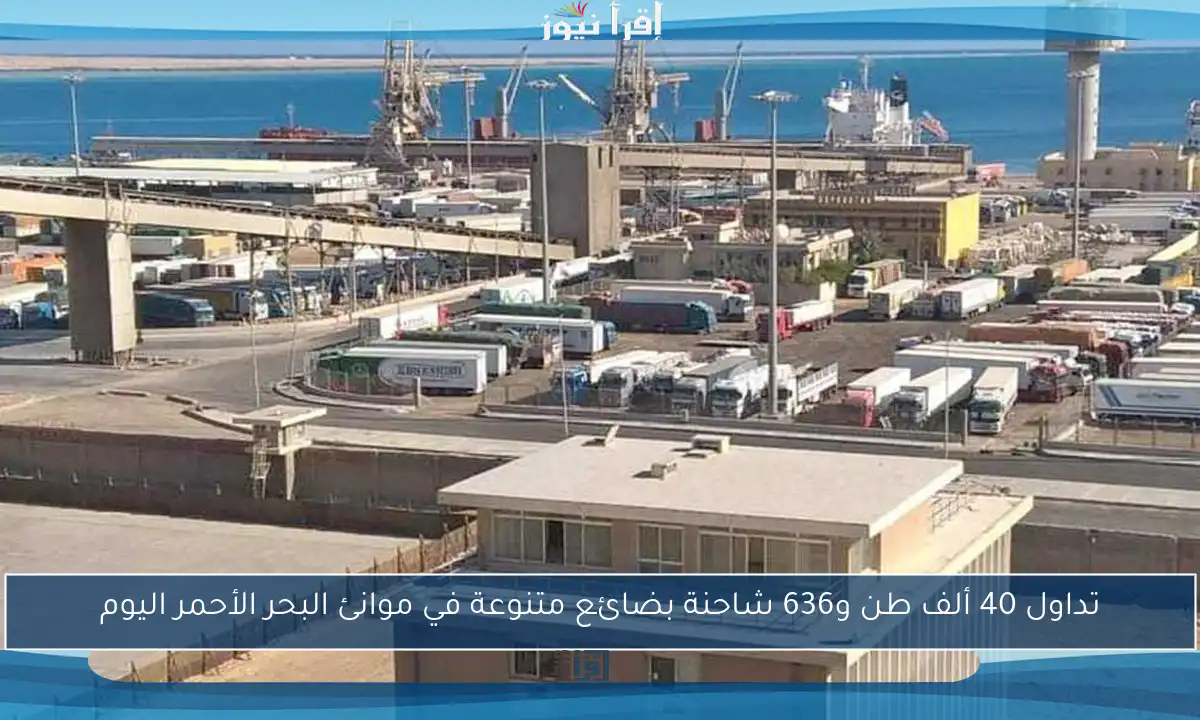 تداول 40 ألف طن و636 شاحنة بضائع متنوعة في موانئ البحر الأحمر اليوم