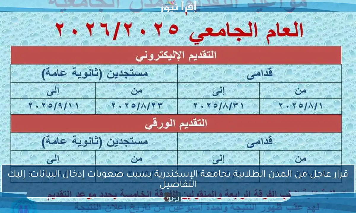 قرار عاجل من المدن الطلابية بجامعة الإسكندرية بسبب صعوبات إدخال البيانات: إليك التفاصيل