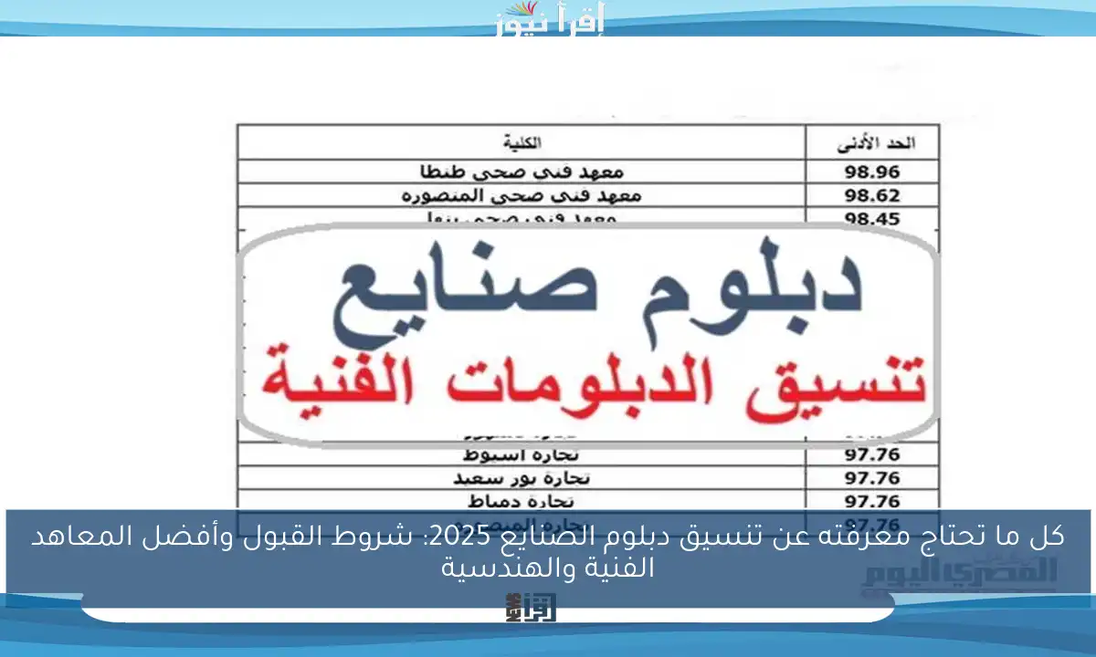 كل ما تحتاج معرفته عن تنسيق دبلوم الصنايع 2025: شروط القبول وأفضل المعاهد الفنية والهندسية