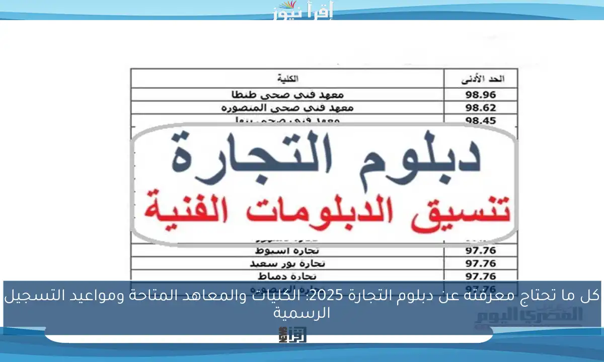 كل ما تحتاج معرفته عن دبلوم التجارة 2025: الكليات والمعاهد المتاحة ومواعيد التسجيل الرسمية